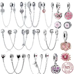 925 Cadeia de segurança de prata esterlina Dangle Charm Beads Adequado para Pandora Pandora Charme Diy Jóias Feminina Acessórios de Moda