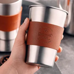 Water Bottles Hanging Ear Coffee Special Cup Accompanying 304 Stainless Steel With PU Leather Retro Set Outdoor Office Home Mug