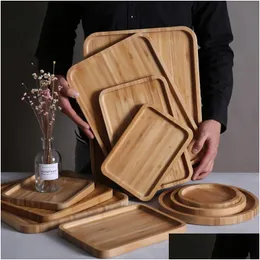 Dishes Plates Round Square Wood Plate Dish Sushi Platter Dessert Biscuits Tea Server Tray Cup Holder Pad 12 Sizes Customizable Dbc Dhbrh