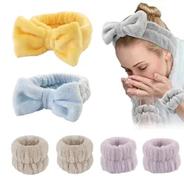 Lavagem de face Pulseira Fanda da cabeça de lã de lã de lã de banca de cabelo Bowtie Banda de punho para maquiagem Garotas Teen Girls Bandas