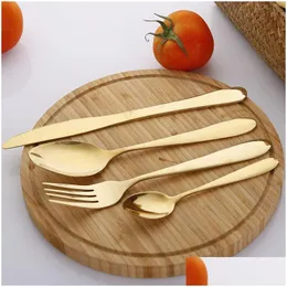 Flatware Sets 4Pcs/Set Gold Cutlery Knife Set Stainless Steel Tableware Western Dinnerware Fork Spoon Steak Travel Vt1534 Drop Deliv Dhyvr