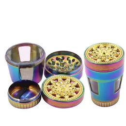 Grinder per tabacco stile animale diametro 4 strati frantoio per spezie macina tabacco per pepe in lega di zinco metallo arcobaleno diametro 50 mm con finestra aperta