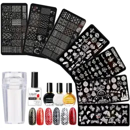 Guns Nail Art Stamping Plates Kit For Nail Manicure med 10 ml vit/ svart/ guld nagellack oljetätning Stämpel Antioverflödeslim