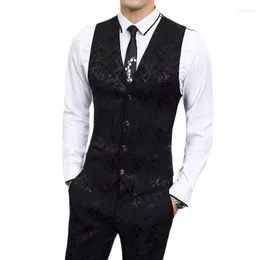 Men's Vests Left ROM Brand Men Black Business Banquet Suit Vest Size 6XL-M Fashion Luxury Wedding Prom Party Dress Homme Slim Fit Clothes