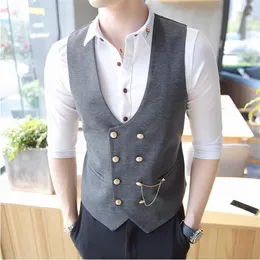 Blazers 2022 New Men DoubleBreasted Vest Men Designer Slim Seeveless Dress Suit Vest Gray Black Fashion Men Business Casual Suit Vest