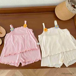 Kläder sätter sommarbutik kläder tjej bomull är ärmlösa västar och korta byxor bitar avslappnade kläder semester barn