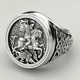 Band Rings Mens Jewellery Punk Unique Domineering Knight Horse Dragon Craved Geometric Pattern Metal Rings for Men Party Vintage Jewelry J230531