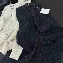 Damenjeans Designer Diamond Checkered Denim Straight Pants für Doppeltaschen, High-End-Kleidungsqualität 0FFZ