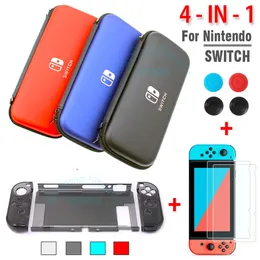 أكياس لـ Nintend Switch Case Cover Eva Travel Bag Bag PC Hard Protector Crystal Shell Screen Glass Film for Nintendo Switch Game