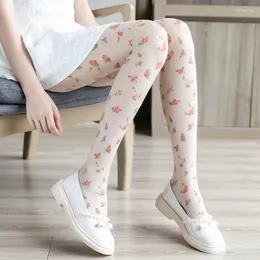 Kadın Çorap İnce İpeksi Külotlu Köprü Fransız Tarzı Vintage Tatlı Renkli Çiçek Baskılı Tayt Çorapları Cosplay Yarı Sheer Diz
