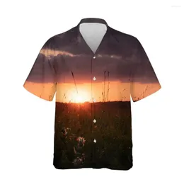 Mäns casual skjortor Jumeast 3D -estetik Hawaiian Men's Overdimensionerad Dusk Collection Summer Short Sleeve Shirty mysiga blueskläder