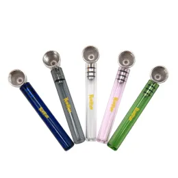 Rauchzubehör Glasrauchpfeife mit klarem Griff 93 mm mit Metallschüssel Mini-Stil Glashandlöffel Pfeifen Tabakpfeife Dab-Werkzeug