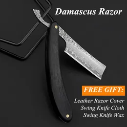 Blad 4st/set japansk VG10 Steel Razor Kit Ebony Handle Pro Manual Shaving Damascus Razor Set gratis tyg/vax/väska G0105