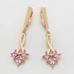 Dangle Earrings Fashion 585 Rose Gold Color Long Women Pink Natural Zircon Romantic Bride Wedding Fine Jewelry