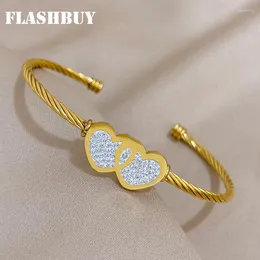 Bangle Flashbuy Simple Rhinestones Love Heart Open Stainless Steel Bracelets Bangles Fashion Gold Color Waterproof Jewelry Gift