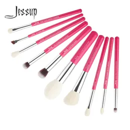 Brushes Jessup Beauty Juego de brochas de maquillaje, 10 piezas, pelo sintético natural, sombreador de ojos, polvo para pliegues, definidor facial, licuadora, kit de cosméticos