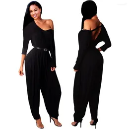 Women's Jumpsuits One Shoulder Long Sleeve Harem Pants Jumpsuit Women Autumn Sexy Backless High Street Combinaison Overalls Without Belt