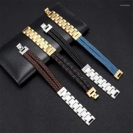 Charm Bracelets Trend Creative Design Thick Watchband Chain Black Weave Leather Warp Bracelet For Men Personalized Leisure Jewelry Gift
