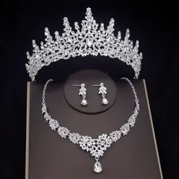 Wedding Jewelry Sets Luxury Crystal Bridal Women Fashion Tiaras Earrings Choker Necklace Dress Bride Crown Set Accessory 230530