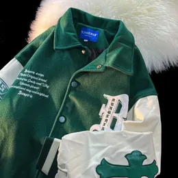 남성용 재킷 아메리칸 레트로 디자인 감각 PU 가죽 슬리브 안장 안과 여성을위한 야구 유니폼 y2k 자수 느슨한 야생 재킷 재킷 230531