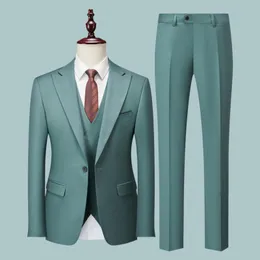 Herrdräkter (jacka västbyxor) Solid Color Business Men's Suit Set for Groom Wedding Party Tailcoat