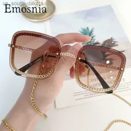 Emosnia luksusowe okulary przeciwsłoneczne kobiety Dekoracja rhinestone Retro Brand Chain Metal Frame Okulary słoneczne dla żeńskiej UV400 L230523