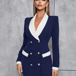 Casual Dresses 2023 Fashion Design Elegant Office Lady Button Double Breasted Slim Mini Blazer Dress High Street Womens Female