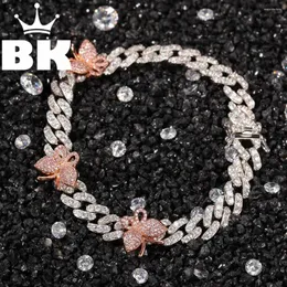 Link Bracelets The 9mm Cuban Bracelet With Butterfly 9inch Ankle Mini Pink Cz Punk Miami Bling Hip Hop Jewelry For Gift