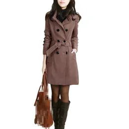 Päls B2928 2021 Spring Autumn Fashionable New Style Women's Wear Belt Simple Color Thin Blends Coat billig grossist