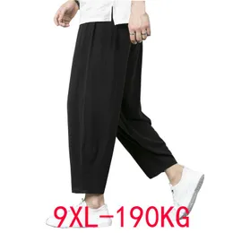 조끼 여름 가을 바지 남자 5xl 6xl 7xl 8xl 9xl 190kg 허리 170cm 플러스면 린넨 대형 크기 느슨한 바지 남자 5 색 56