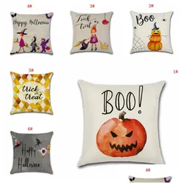 Poduszka halloween dekoracja domu sofa sofa poduszka kreskówka dynia nadrukowana 18x18 cali statek dbc upuść dostawa ogrodowa tkaniny beddi dhdop