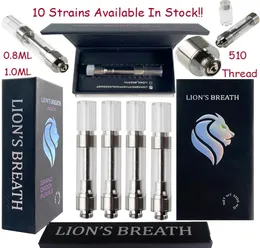 Newest Lions Breath Vapes Cartridges Packaging Vape Pen Atomizers 510 Thread Oil Carts E Cigarette Atomizer Round Press Tip Vapori3976251