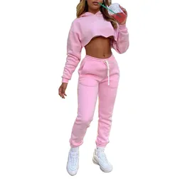 Tracksuits Fashion Sport 2-piece Solid Tracksuit Sportswear Women's Long Short sleeved Hoodie Sweatshirt Top+Jogging Trousers Street Clothing P230531
