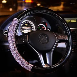 Steering Wheel Covers Design Diamond Crystal Car Cover Leather Rhinestone For Steering-wheel Women Universal 38cm Styling