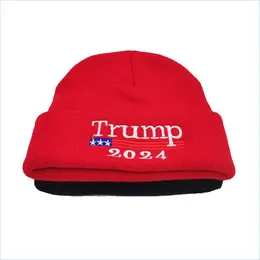 Party Hats 2024 Donald Trump Sticked Hat Woolen Caps Håll Amerika stora broderade mössa mössa uni varm vinter beanie droppleverans dhpce