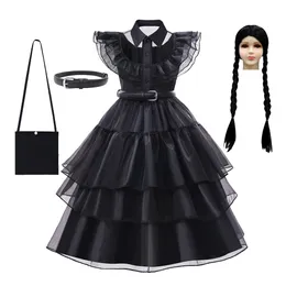 Girl's Dresses for Girl Cosplay Dress Costumes Black Gothic Wednesday Addams Dresses Children Kläder Halloween Party 230531