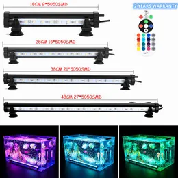 Lysningar LED Fish Tank Light EU Plug 1848cm 5050 RGB LED Aquarium Air Bubble Light Fish Tank Bar Light Waterproof RF Remote Controller