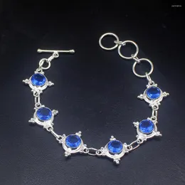 Связанные браслеты Hermosa Ювелирные изделия светящиеся приезды Ocean Blue Topaz Silver Color Charms Links для женщин 20 см 20234935