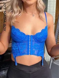 Camis Jo's Magia Box Sexig spetstryck Crop Top Woman Camis 2022 Summer Estetic Sleeveless Corset Club Party Women's Tops