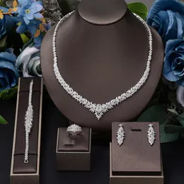 Hochzeitsschmuck-Sets, 4 Stück Braut-Zirkonia, kompletter Satz Damen-Party-Schmuck, Luxus-Dubai, Nigeria, CZ, Luxus-Kristall-Hochzeits-Halsketten-Set 230609