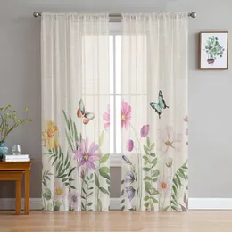 Vorhang Frühling Blume Schmetterling Tüll Vorhänge für Wohnzimmer Schlafzimmer Moderne Chiffon Sheer Küche