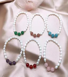 Fashion Design Natural Stone And Fresh Water Pearl Bracelets Elastic Bangles For Women Trendy Jewelry Beaded Strands4885660