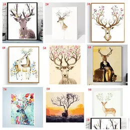 Paintings Diy Oil Painting Decorated Animal Picture Art Paint Hand Painted Deer For Sofa Wall Decor No Frame 16X20Inch Vt14951 Drop Dhr8O