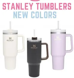 40oz Stanley Tumblers, kapaklı ve pipetlerle yalıtılmış kupalar ve paslanmaz çelik kahve bardak termos fincanları logo gerçek resim
