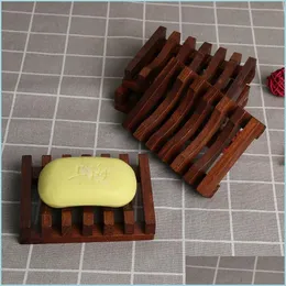 Soap Dishes Retro Natural Wood Tray Wooden Holder Shower Bathroom Accessories Drain Rack Home Supplies Drop Delivery Garden Bath Dhth9