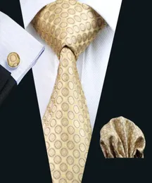 Yellow Silk Tie Business Work Tie Dot Pattern Hankerchief Cufflinks Mens Set Jacquard Woven Classic 85cm Width N04861693585