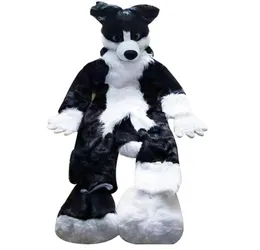 Costume da mascotte di pelliccia di volpe medio lunga in bianco e nero Husky che cammina vestito di Halloween PartyCostumiCarnevale Taglia per adulti