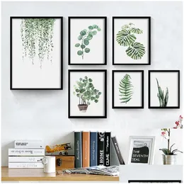 絵画緑の植物デジタルペインティングモダンな装飾された絵画フレーム付きファッションアート塗装エルソファ壁飾りD VT14961ドロップDE DHLVJ