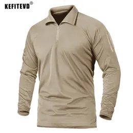 Hunting T-Shirts KEFITEVD Men's Tactical Long Sleeve Shirts 14 Zipper Collar Hunting Pullover Army Zip Up Hiking Sports Workout T-Shirts Tops 230530
