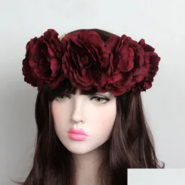 Decorative Flowers Wreaths Female Rose Headband Wreath Hair Bows Women Bohemia Seaside Flower Crown Wedding Headdress Dh1088 Drop Dhyyl